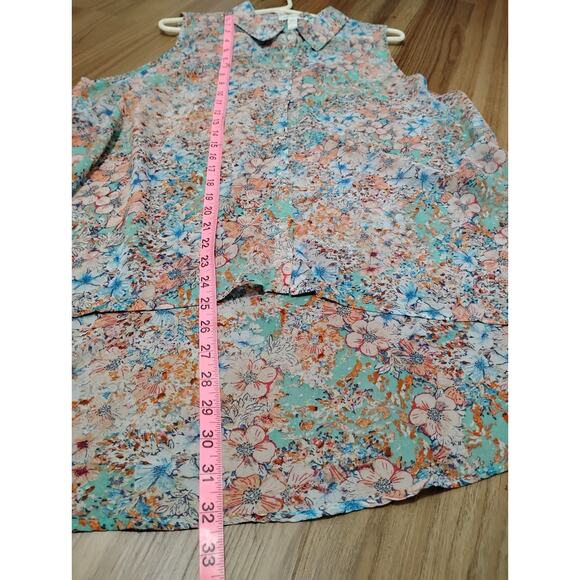 AMBIANCE APPAREL Womens Semi Sheer Floral Sleeveless Top Hi Low Split Back 2X - Picture 10 of 11